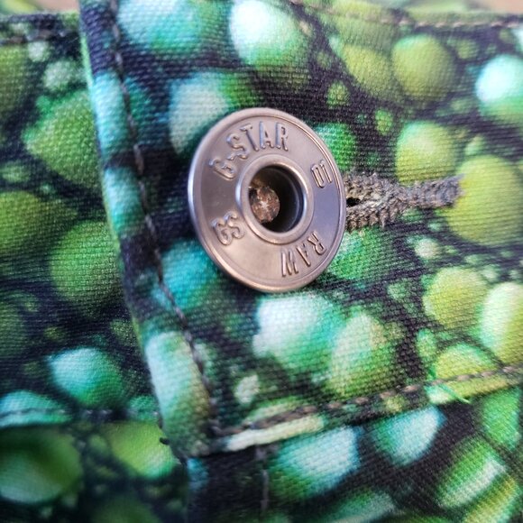 GStar RAW Green Elwood Pharrell 5622 Green Iguana Tape print 3D Tapered Jeans - Picture 9 of 12